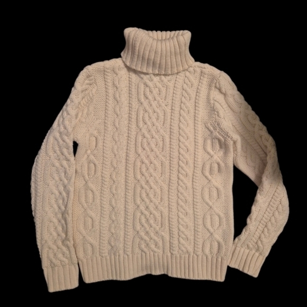 Paul James Wool Cable Knit Women’s Sweater Made In England Cream Turtleneck S